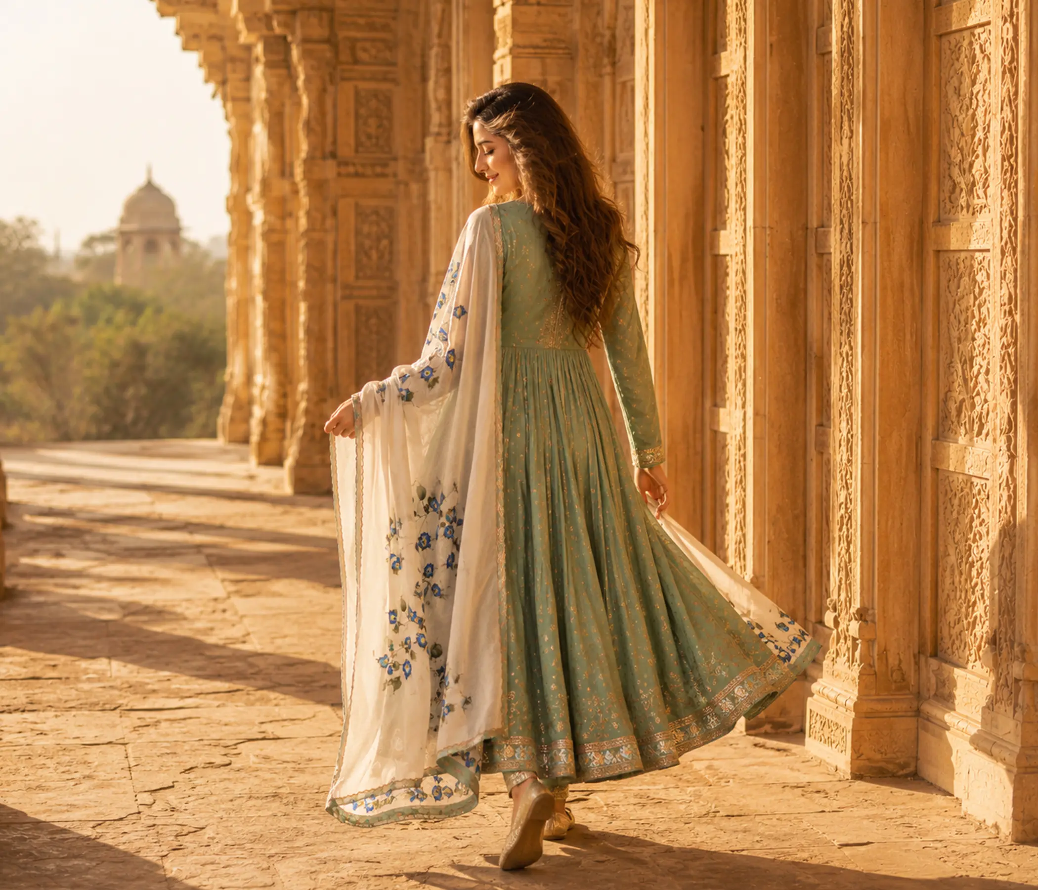 Beige Organza Handpainted Aparajita Dupatta